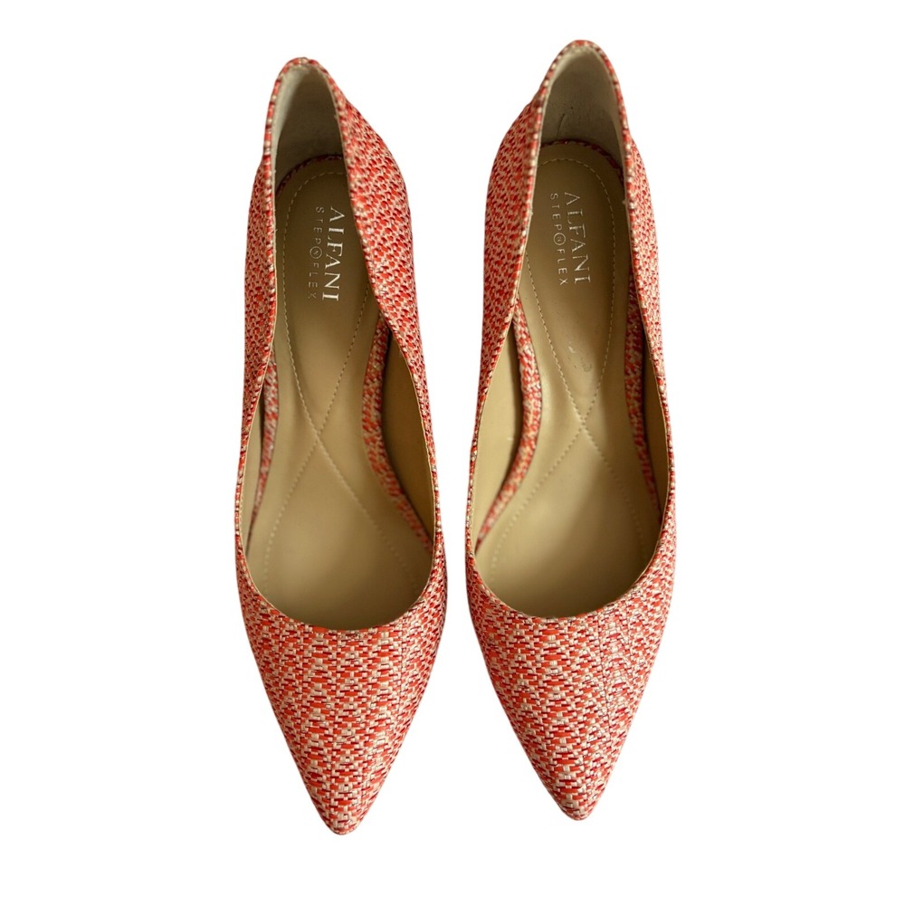 Alfani Step N Flex Womens 8.5M Orange White Woven Pointed Toe Stiletto Pumps